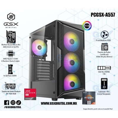 Pc Ryzen 5 5500 - Radeon Rx 7600 8GB - 16Gb Ram - 1TB Nvme -  fuente certificada 650W 