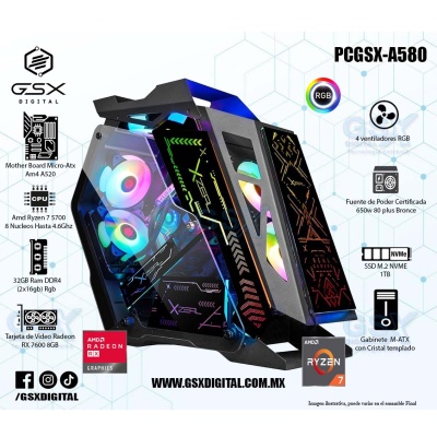 Pc Gamer Ryzen 7 5700 - RX 7600 8GB - 32Gb Ram RGB - SSD 1TB Nvme - Fuente 650W Certificada 