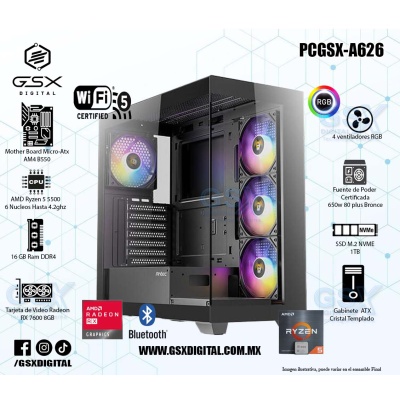 Pc Gamer Ryzen 5 - Radeon RX 7600 8GB - 16Gb Ram - SSD 1TB Nvme - Fuente 650W CERTIFICADA - WIFI Y BLUETOOTH