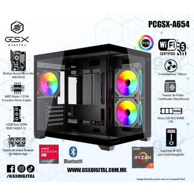 Pc Amd Ryzen 7 - Rx 9060xt 8Gb - Ram DDR4 32gb - SSD 1Tb Nvme - Fuente Certificada 750W - Wifi y Bluetooth