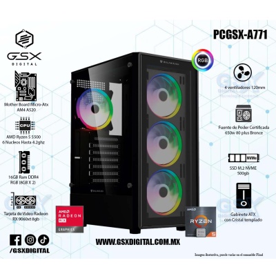 Pc Ryzen 5 - Radeon Rx 9060xt 8GB - 16Gb Ram DDR4 - SSD 500gb Nvme - fuente certificada 650W   