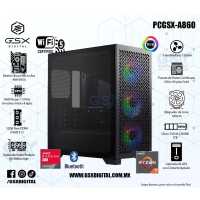 Pc Amd Ryzen 7 5700x - Rx 9060xt 8Gb - 32gb Ram DDR4 - SSD 1Tb Nvme - Fuente Certificada 650w  - Disipador de Torre 120mm - Wifi y BT