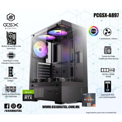 Pc Gamer Ryzen 5 - RTX 5060 8GB - 16Gb Ram DDR4 - SSD 500GB Nvme - Fuente Certificada 650W 