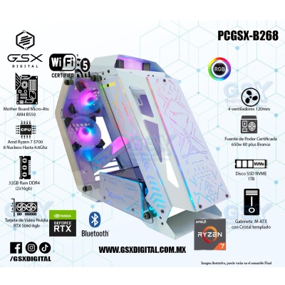 Pc Gamer Ryzen 7 - RTX 5060 8gb - 32Gb Ram DDR4 - SSD 1TB Nvme - Fuente Certifica 650W Bronce - WIFI Y BLUETOOTH