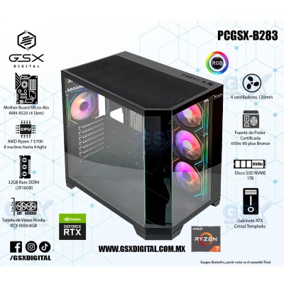 Pc Gamer Ryzen 7 - RTX 5050 8gb - 32Gb Ram DDR4 - SSD 1TB Nvme - Fuente Certifica 650W Bronce
