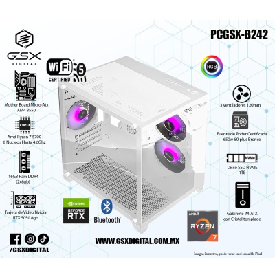 Pc Gamer Ryzen 7 - RTX 5050 8gb - 16Gb Ram DDR4 - SSD 1TB Nvme - Fuente Certificada 650W - wifi y bluetooth