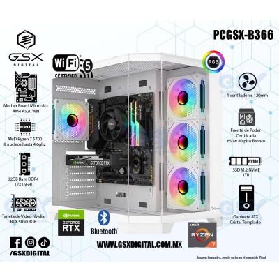 Pc Gamer Ryzen 7 - RTX 5050 8gb - 32Gb Ram DDR4 - SSD 1TB Nvme - Fuente Certifica 650W Bronce - Wifi y BT