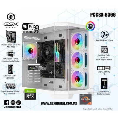Pc Gamer Ryzen 7 - RTX 5050 8gb - 32Gb Ram DDR4 - SSD 1TB Nvme - Fuente Certifica 650W Bronce - Wifi
