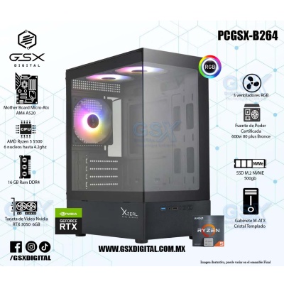 Pc Gamer Ryzen 5 - RTX 3050 6Gb - 16gb Ram Rgb - SSD 500gb Nvme - Fuente Certifica 600W