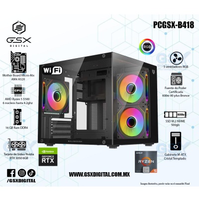 Pc Gamer Ryzen 5 - RTX 3050 6Gb - 16gb Ram Rgb - SSD 500gb Nvme - Fuente Certifica 600W