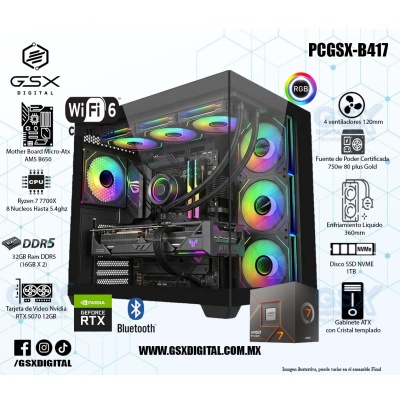 PC AMD RYZEN 7 7700X - 32GB RAM DDR5 - 1TB SSD NVME - T VIDEO RTX 5070 12GB - ENFRIAMIENTO LIQUIDO 360MM - FUENTE CERTIFICADA 750W GOLD - WIFI BT