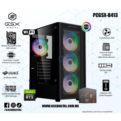 Pc Gamer Ryzen 5 8400F - Rtx 3050 6GB - 16Gb RAM DDR5 - 1Tb SSD Nvme - Fuente 600W Certificada