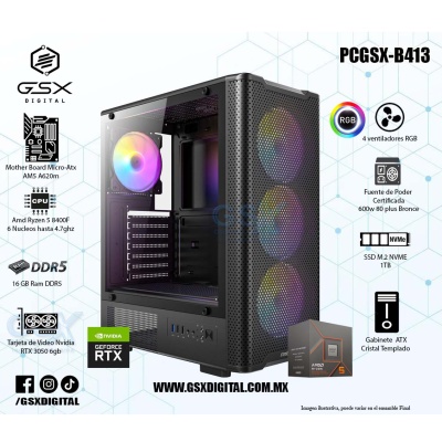 Pc Gamer Ryzen 5 8400F - Rtx 3050 6GB - 16Gb RAM DDR5 - 1Tb SSD Nvme - Fuente 600W Certificada
