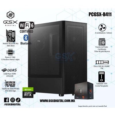 PC AMD RYZEN 9 7900 - RTX 5050 8GB - 32GB RAM DDR5 - 1TB SSD NVME - FUENTE 750W CERTIFICADA  - WIFI Y BLUETOOTH