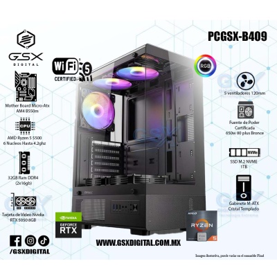 Pc Gamer Ryzen 5 - RTX 5050 8GB - 32Gb Ram DDR4 - SSD 1TB Nvme - Fuente Certifica 650W - WIFI Y BT
