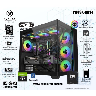 PC INTEL CORE ULTRA 7 265KF - RTX 5070TI 16GB - 32GB RAM DDR5 - 1TB SSD NVME - FUENTE 850W CERTIFICADA - WIFI Y BT