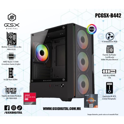 Pc Ryzen 5 - Radeon Rx 7600 8GB - 16Gb Ram DDR4 - SSD 1TB Nvme - fuente certificada 600W   