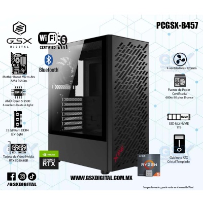 Pc Pro Ryzen 5 - RTX 5050 8GB - 32Gb Ram DDR4 - SSD 1TB Nvme - Fuente Certifica 600W - WIFI Y BT