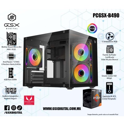 Pc Gamer Ryzen 7 5700G - 8Gb Ram -  SSD 480GB - Fuente Certificada 550W - Graficos Radeon Vega 8