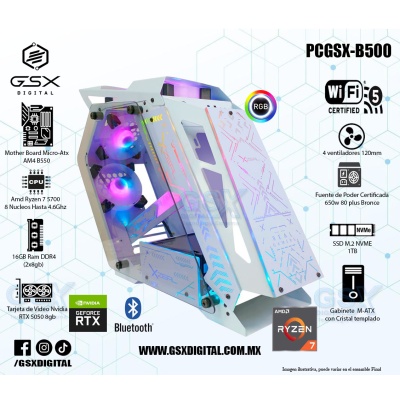 Pc Gamer Ryzen 7 - RTX 5050 8gb - 16Gb Ram DDR4 - SSD 1TB Nvme - Fuente Certifica 650W Bronce - Wifi y BT
