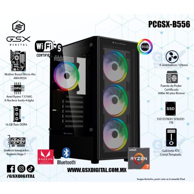 Pc Gamer Ryzen 7 5700G - 16Gb Ram Ddr4 - SSD 1TB - Fuente Certificada 600W - Graficos Radeon Vega 8 - WIFI Y BLUETOOTH