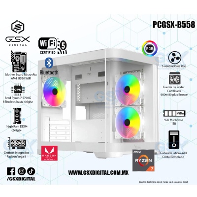 PC GAMER AMD RYZEN 7 5700G - 16GB RAM RGB - 1TB SSD NVME - 3 VENTILADORES RGB - FUENTE 600W CERTIFICADA - WIFI - Bluetooth
